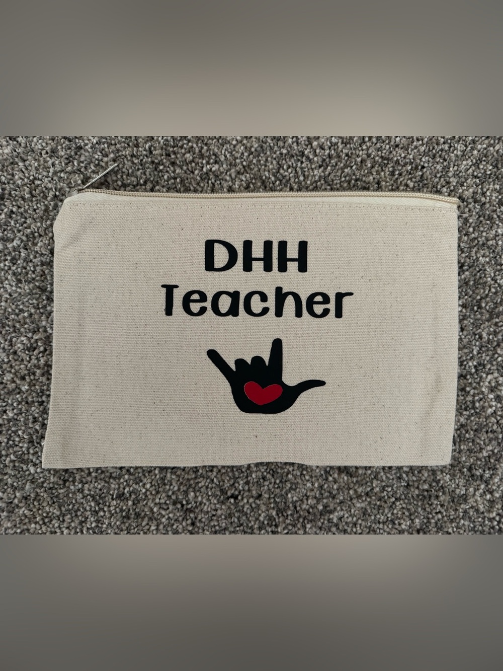 DHH Teacher Canvas zippered pouch in I Love You translated in ASL Black and Red